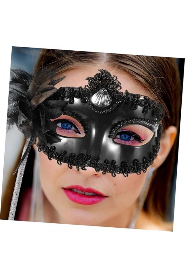 Bidebuvar Siyah Işıltılı Tutmalı Fotoğraf Çekimi Maskesi