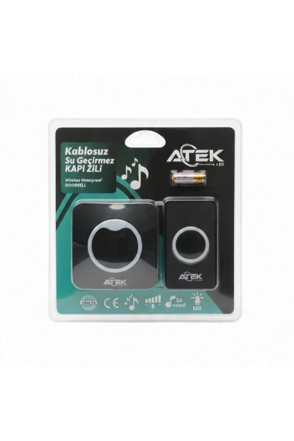 Bidebuvar Siyah Kablosuz Su Geçirmez Kapı Zili