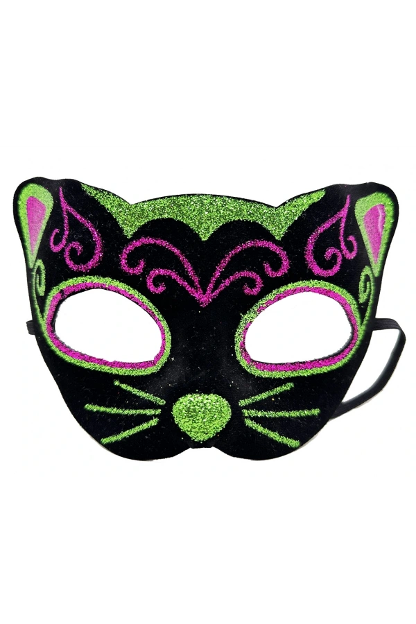 Bidebuvar Siyah Kadife İşlemeli Kedi Maskesi