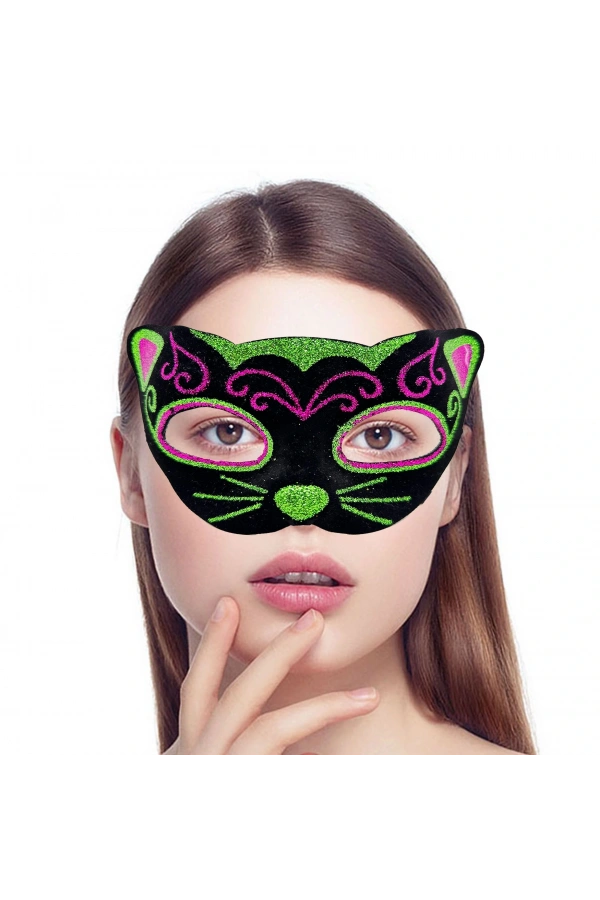 Bidebuvar Siyah Kadife İşlemeli Kedi Maskesi