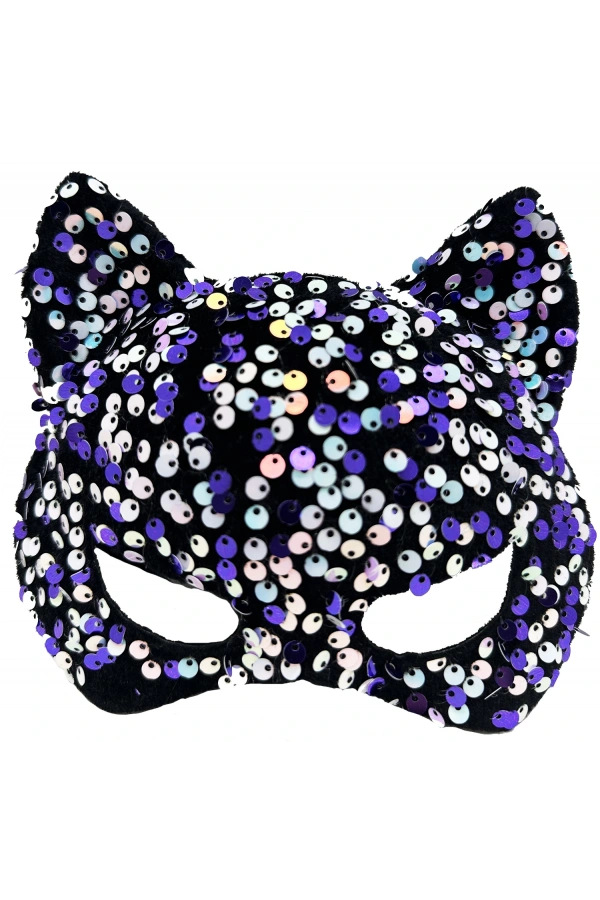 Bidebuvar Siyah Kadife Mor Beyaz Pullu Parti Maskesi