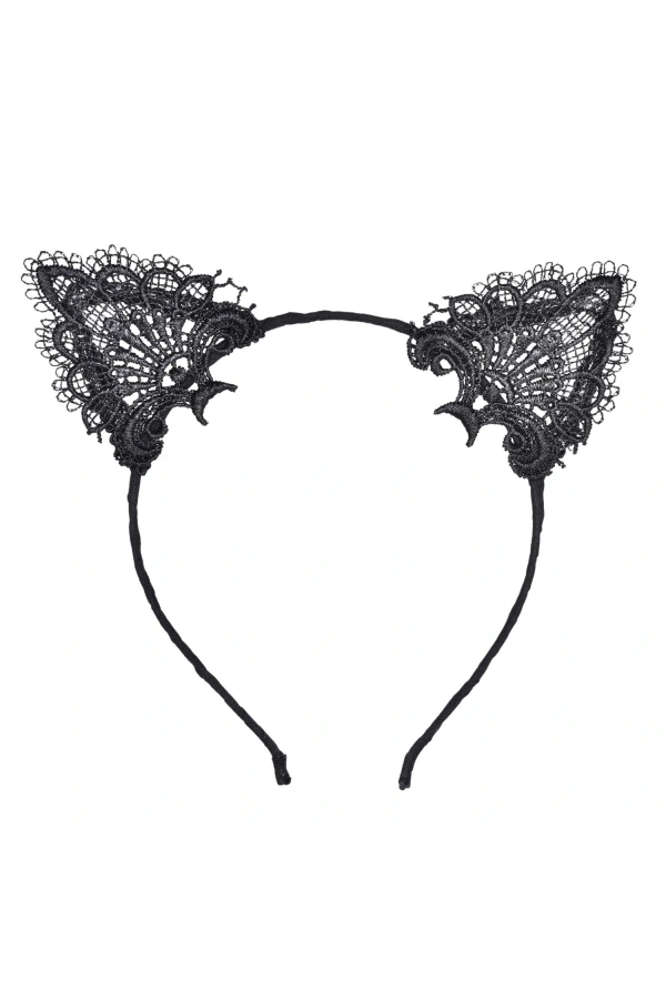 Bidebuvar Siyah Kedi Dantel Taç + Eldiven Seti – Parti, Dans ve Kostüm Kombini