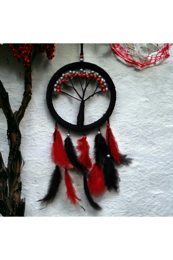 Bidebuvar Siyah Kırmızı Hayat Ağacı Dream Catcher