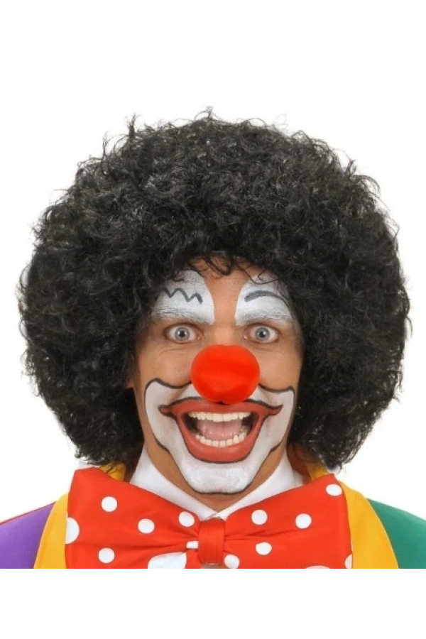 Bidebuvar Siyah Kıvırcık Afro Peruk ve Kırmızı Sünger Burun Seti