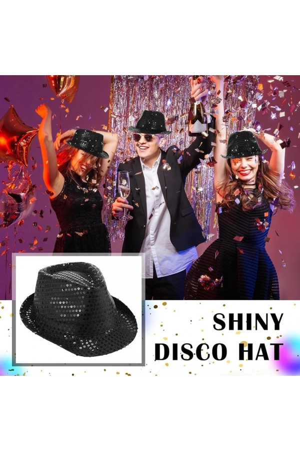 Bidebuvar Siyah Payetli Fötr Şapka Yetişkin Boy