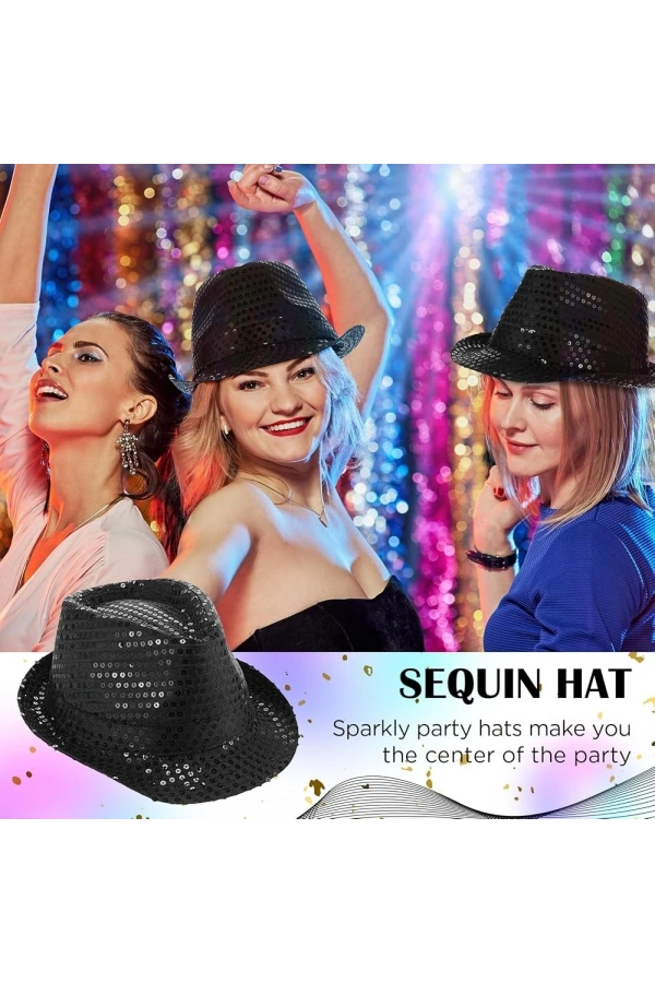 Bidebuvar Siyah Payetli Fötr Şapka Yetişkin Boy