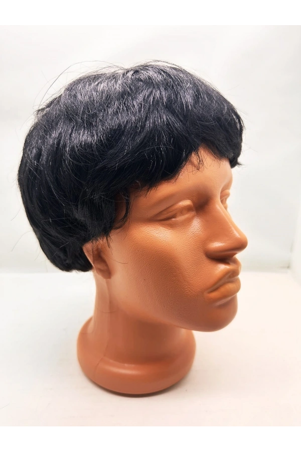 Bidebuvar Siyah Renk Kısa Kesim İçi Astarlı Erkek Peruğu