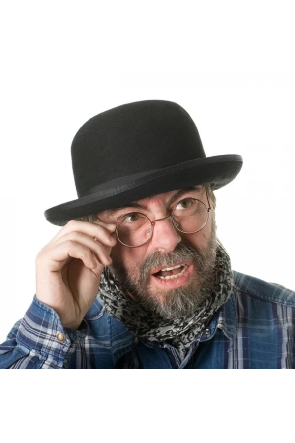 Bidebuvar Siyah Renk Yetişkin Boy Retro Bowler Derby Şapkası 58 cm