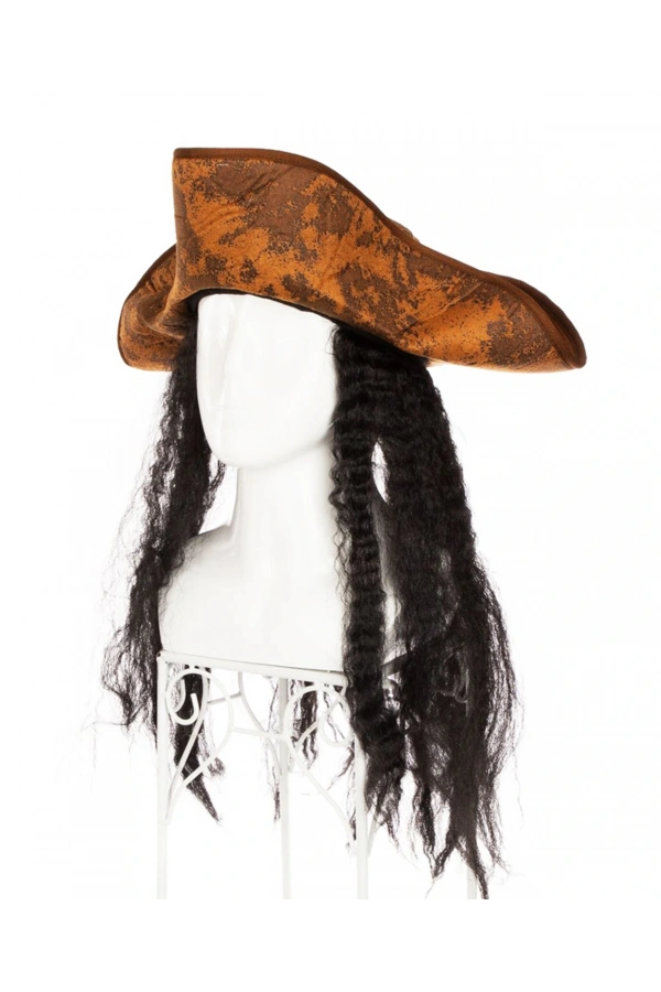 Bidebuvar Siyah Saçlı Kaptan Korsan Şapkası