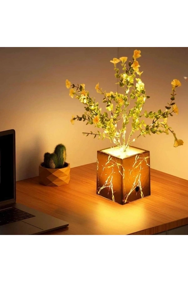 Bidebuvar Siyah Saksılı LED Yapay Çiçek