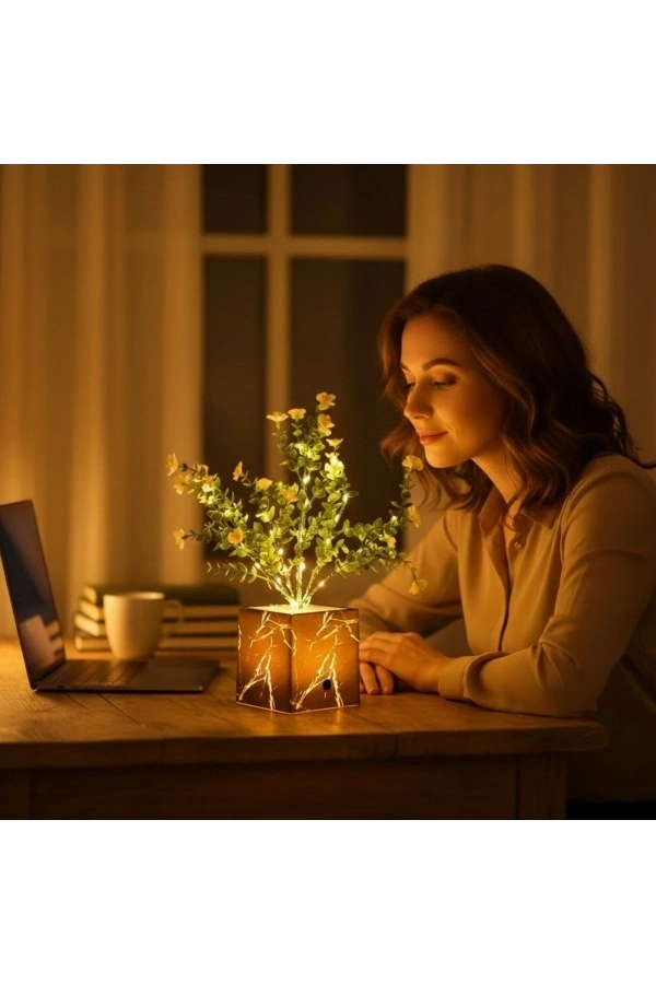 Bidebuvar Siyah Saksılı LED Yapay Çiçek