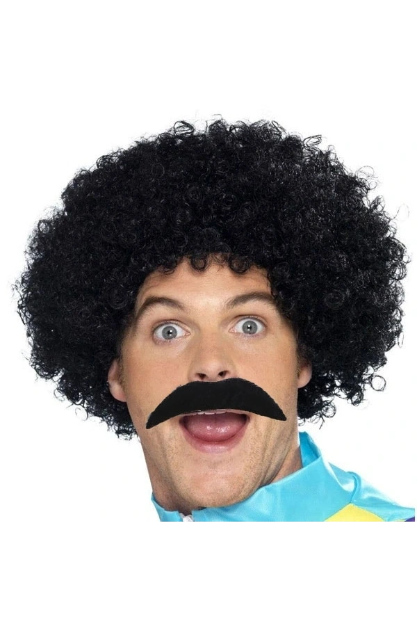 Bidebuvar Siyah Scouser Erkek Kısa Peruk ve Bıyık Seti