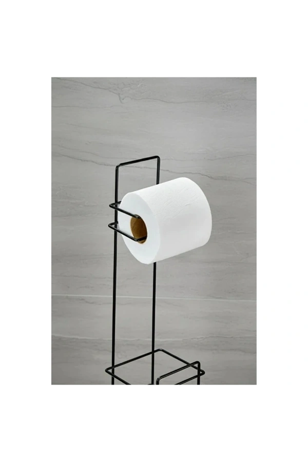 Bidebuvar Siyah Standlı Yedek Hazneli Tuvalet Kağıtlığı