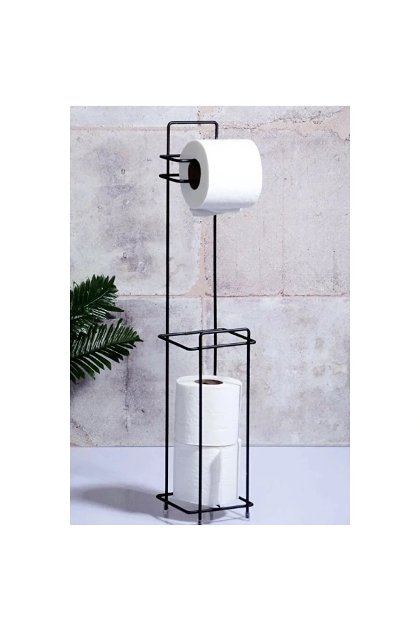 Bidebuvar Siyah Standlı Yedek Hazneli Tuvalet Kağıtlığı