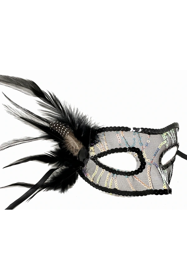 Bidebuvar Siyah Yandan Tüylü Pul Payet Maskesi