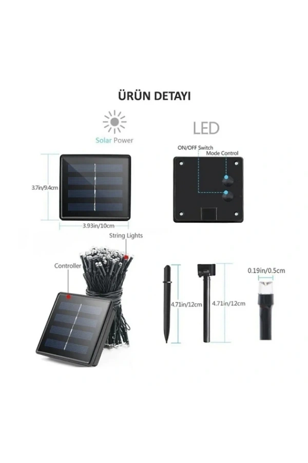 Bidebuvar Solar 100 Ledli 12 Metre Bahçe Aydınlatma