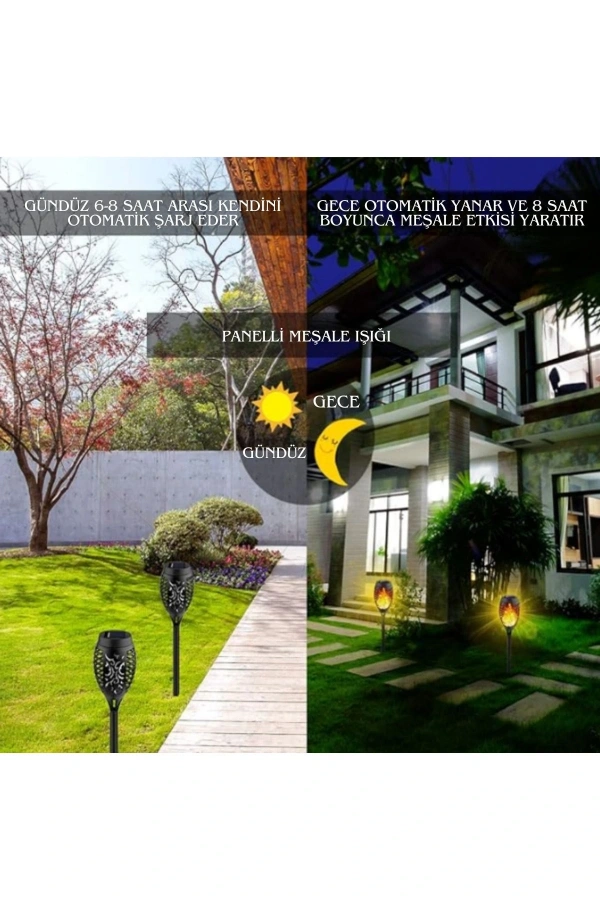 Bidebuvar Solar Alev Efektli Bahçe Lambası