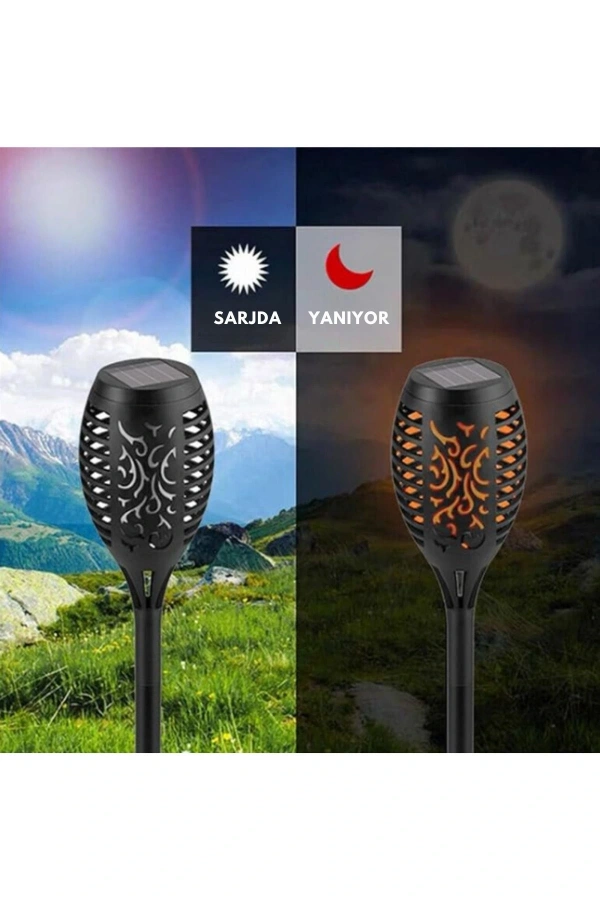 Bidebuvar Solar Alev Efektli Bahçe Lambası