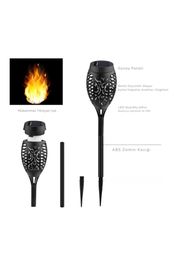 Bidebuvar Solar Alev Efektli Bahçe Lambası