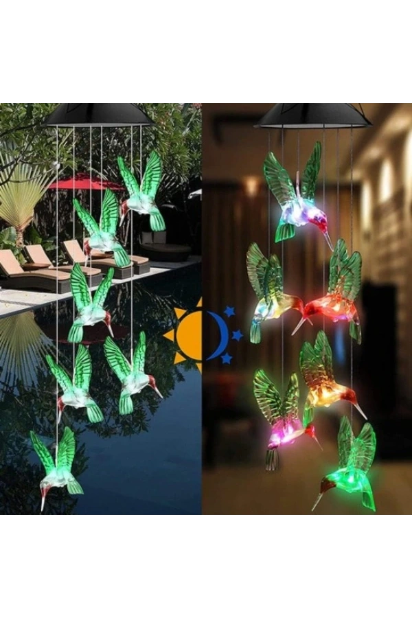 Bidebuvar Solar Led Işıklı Kuşlu Bahçe Dekoru 6 Ledli,Renkli Işık