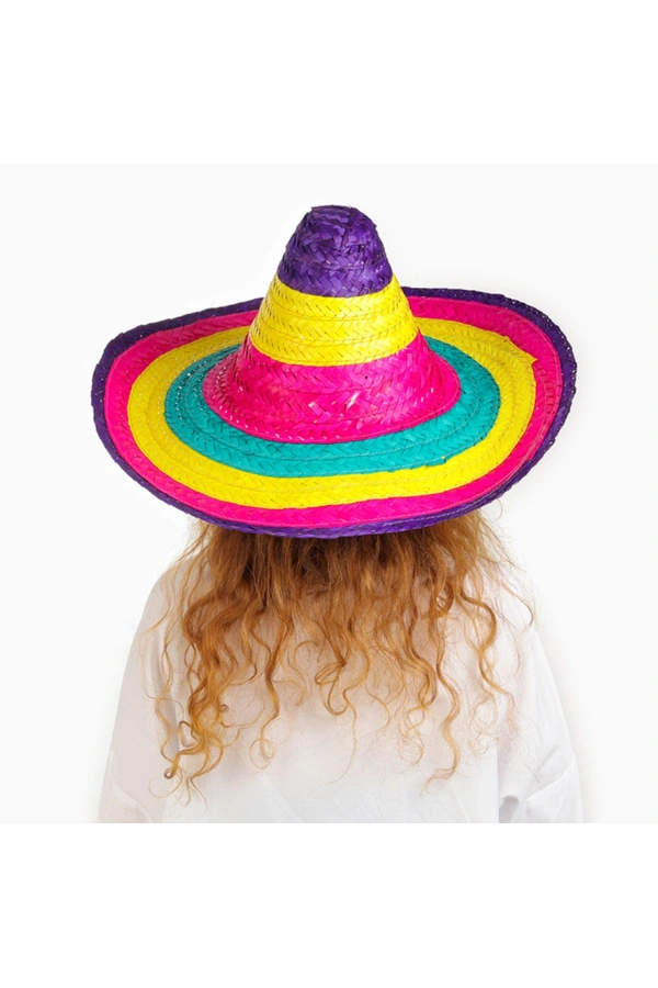 Bidebuvar Sombrero Meksika Şapkası Renkli Örme Hasır Çocuk Boy