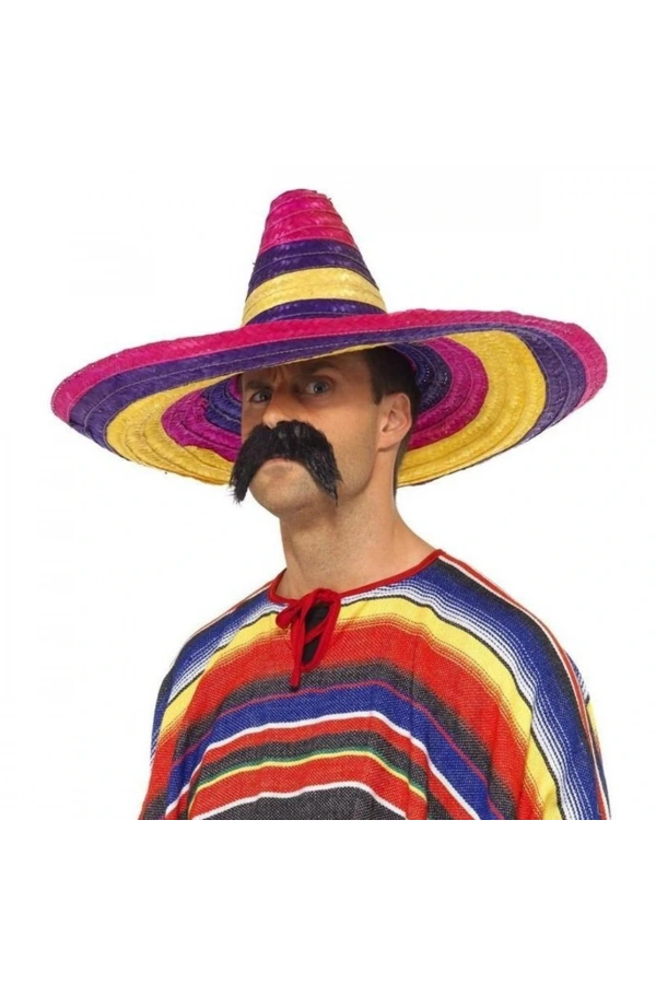 Bidebuvar Sombrero Meksika Şapkası Renkli Örme Hasır Yetişkin Boy