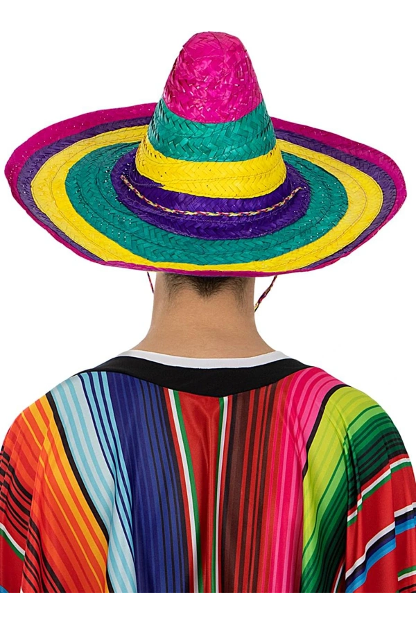 Bidebuvar Sombrero Meksika Şapkası Renkli Örme Hasır Yetişkin Boy