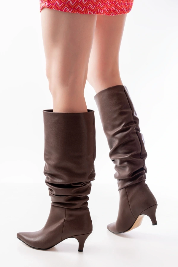 Bidebuvar SR-2001 Kahverengi İnce Topuklu Günlük Bayan Çizme