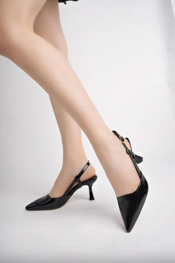 Bidebuvar ST-002 Siyah Rugan Günlük 7 cm Topuklu Bayan Ayakkabı