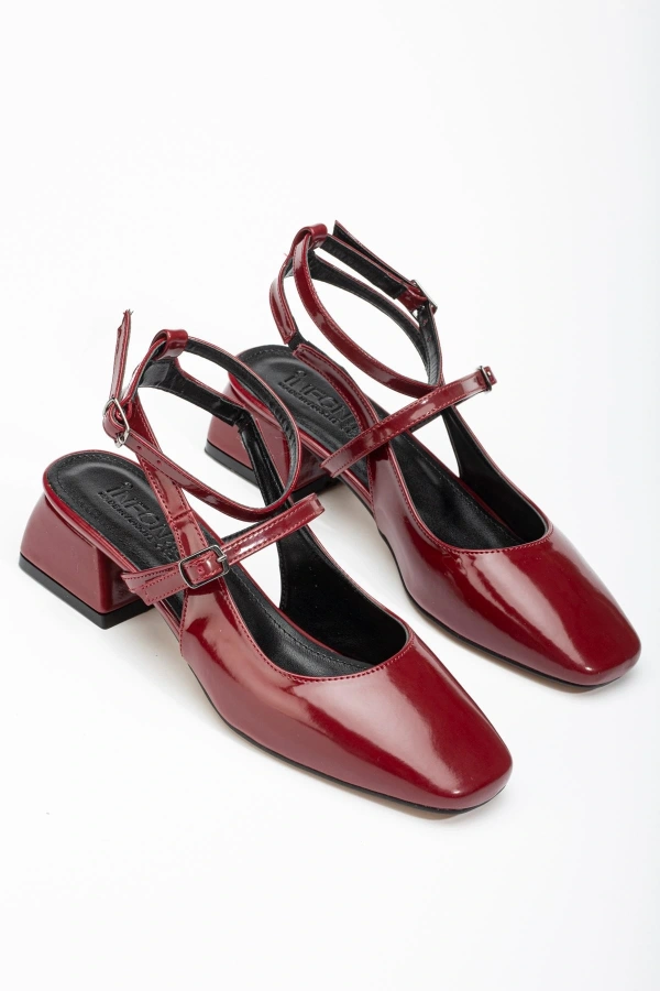 Bidebuvar ST-003 Bordo Rugan Günlük 4 cm Topuklu Bayan Ayakkabı