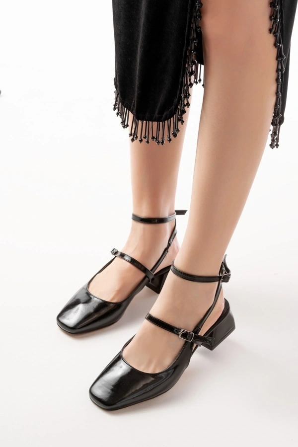 Bidebuvar ST-003 Siyah Rugan Günlük 4 cm Topuklu Bayan Ayakkabı