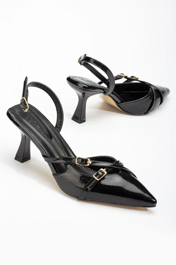 Bidebuvar ST-005 Siyah Rugan Günlük 7 cm Topuklu Bayan Ayakkabı