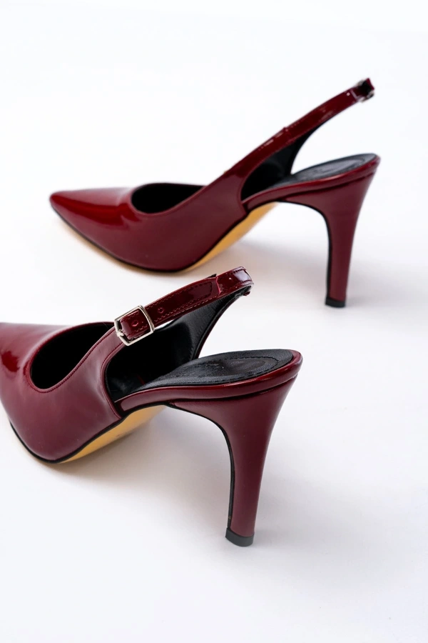 Bidebuvar ST-1153 Bordo Rugan Günlük Arkası Açık 9 cm Topuklu Kadın Ayakkabı