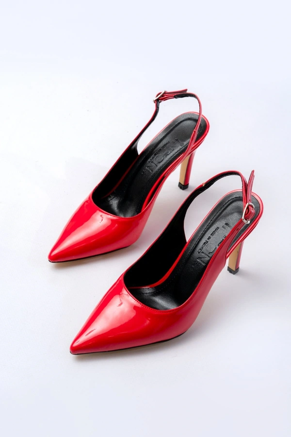 Bidebuvar ST-1153 Kırmızı Rugan Günlük Arkası Açık 9 cm Topuklu Kadın Ayakkabı