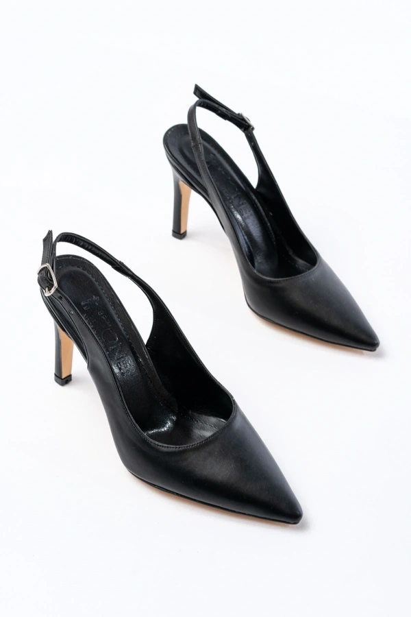 Bidebuvar ST-1153 Siyah Günlük Arkası Açık 9 cm Topuklu Kadın Ayakkabı