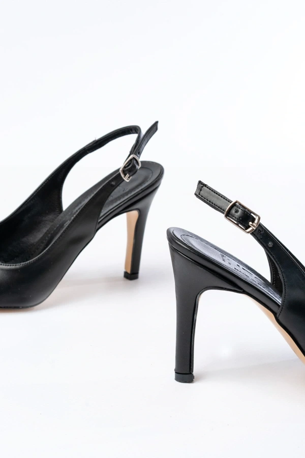 Bidebuvar ST-1153 Siyah Günlük Arkası Açık 9 cm Topuklu Kadın Ayakkabı
