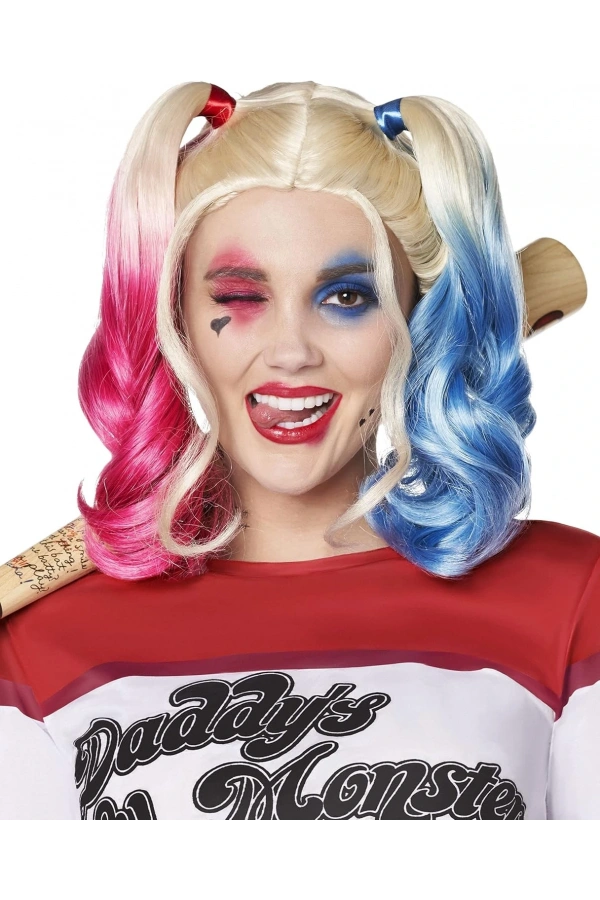Bidebuvar Suicide Squad Harley Quinn Kostüm Peruk