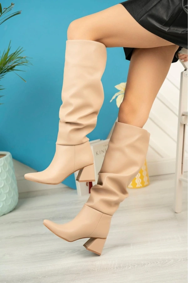 Bidebuvar SYT-2002 Nut Körüklü Kalın Topuklu Günlük Bayan Çizme