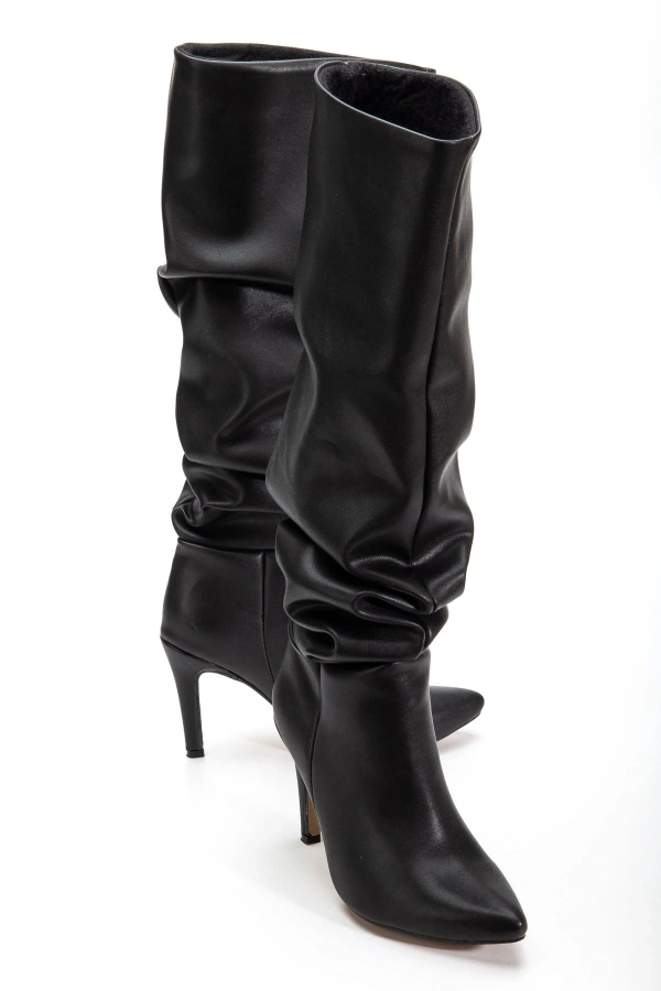 Bidebuvar SYT-2003  Siyah Körüklü İnce Topuklu Günlük Bayan Çizme