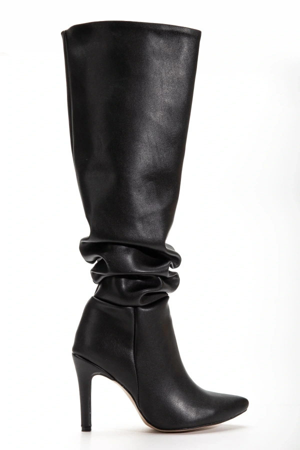 Bidebuvar SYT-2003  Siyah Körüklü İnce Topuklu Günlük Bayan Çizme