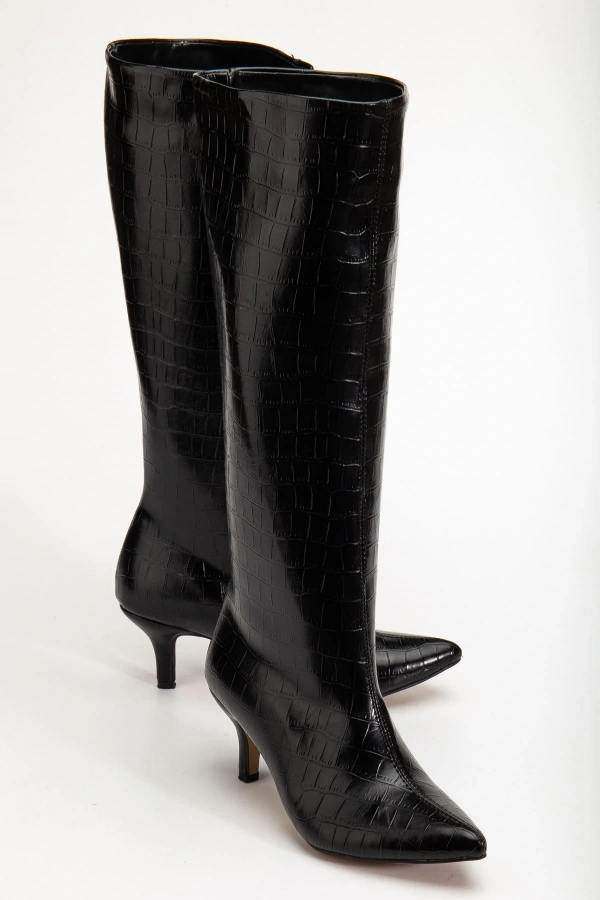 Bidebuvar SYT-2025 Siyah  Kroko Günlük Kadın Çizme