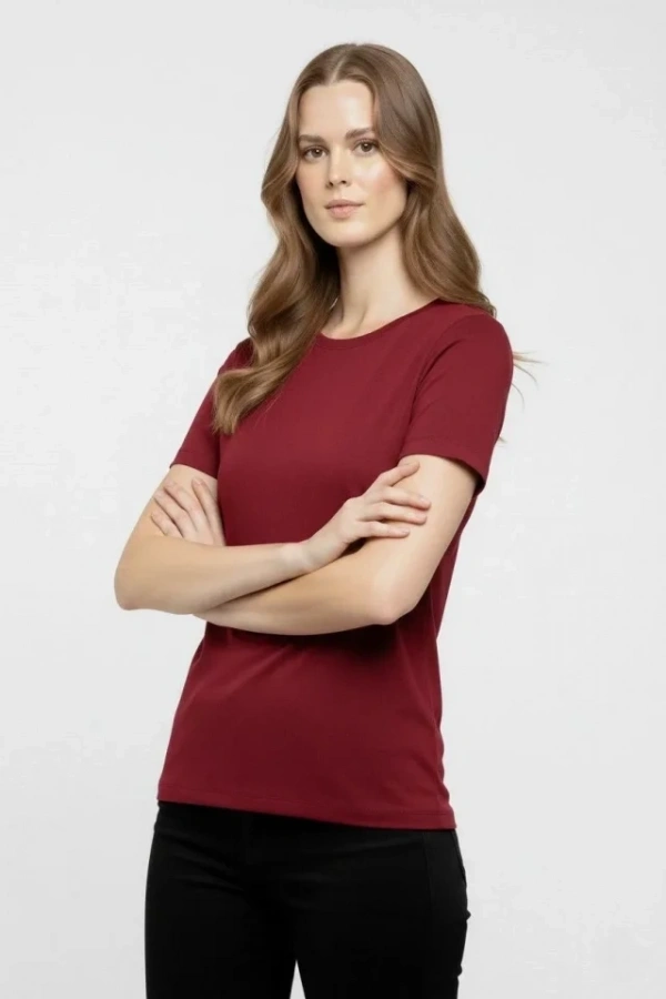 Bidebuvar T-Shirt Bisiklet Yaka Slim Fit Likralı Tişört Günlük Basic Body - Bordo