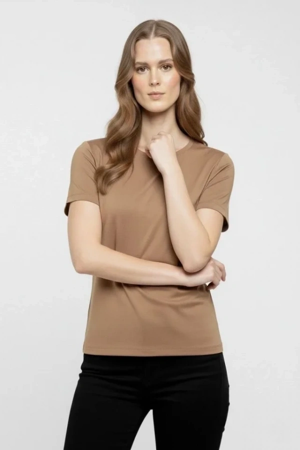 Bidebuvar T-Shirt Bisiklet Yaka Slim Fit Likralı Tişört Günlük Basic Body - Kahverengi