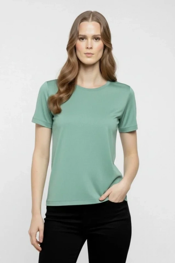 Bidebuvar T-Shirt Bisiklet Yaka Slim Fit Likralı Tişört Günlük Basic Body - Mint Yeşili