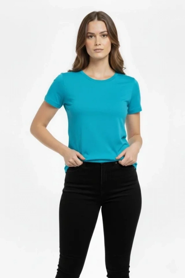 Bidebuvar T-Shirt Bisiklet Yaka Slim Fit Likralı Tişört Günlük Basic Body - Turkuvaz