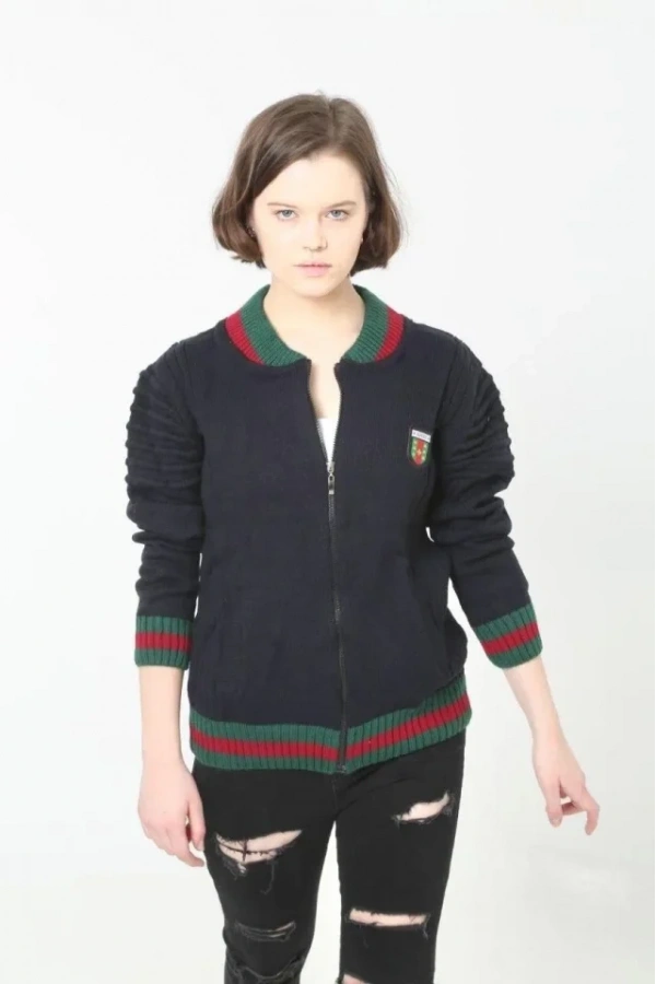 Bidebuvar Tam Fermuarlı Triko Hırka - Lacivert