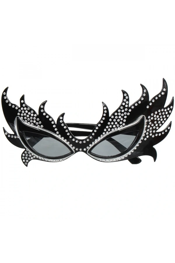 Bidebuvar Taşlı Siyah Alev Parti Gözlüğü