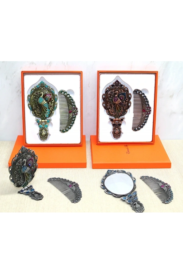 Bidebuvar Tavuskuşu Katlanabilir Ayna Ve Tarak Seti Orta Boy