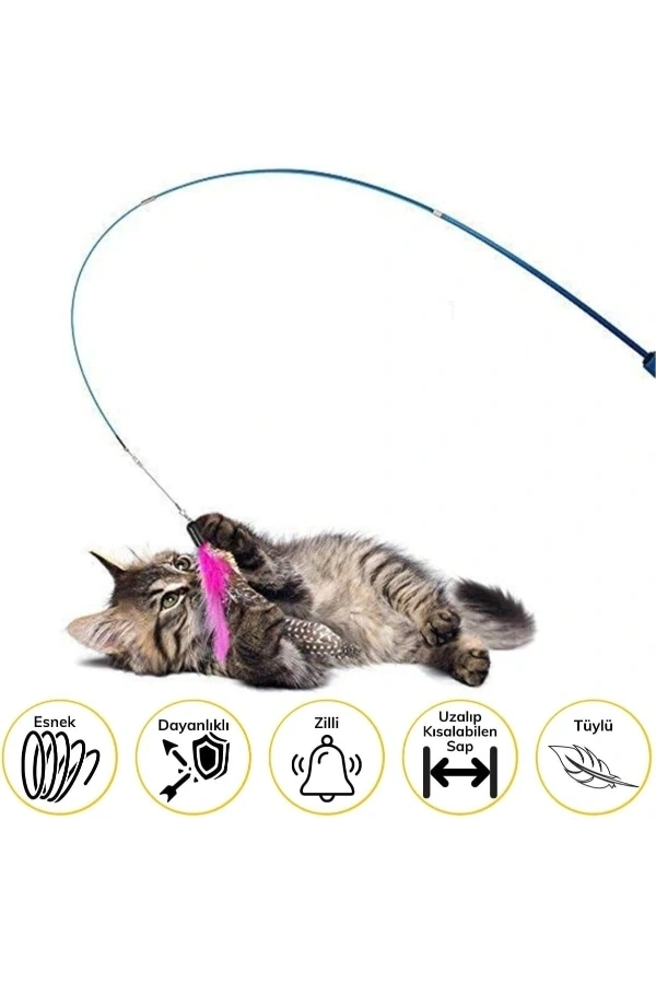 Bidebuvar Teleskopik Zilli Ve Tüylü Kedi Oyuncağı
