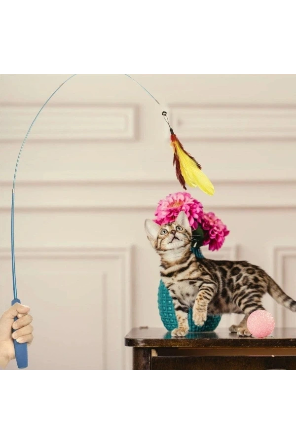 Bidebuvar Teleskopik Zilli Ve Tüylü Kedi Oyuncağı